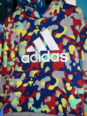 adidas Kids Multicolor Camo Hoodie in Blue, Red, Yellow